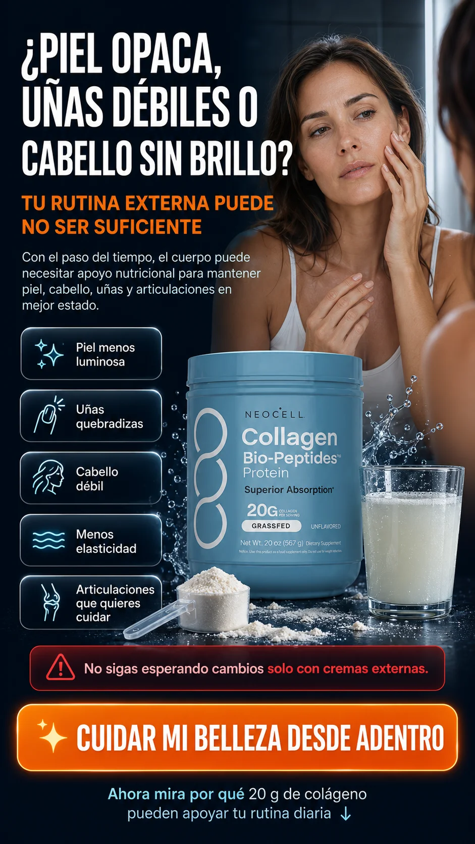 Colágeno en polvo para piel, cabello, uñas y articulaciones